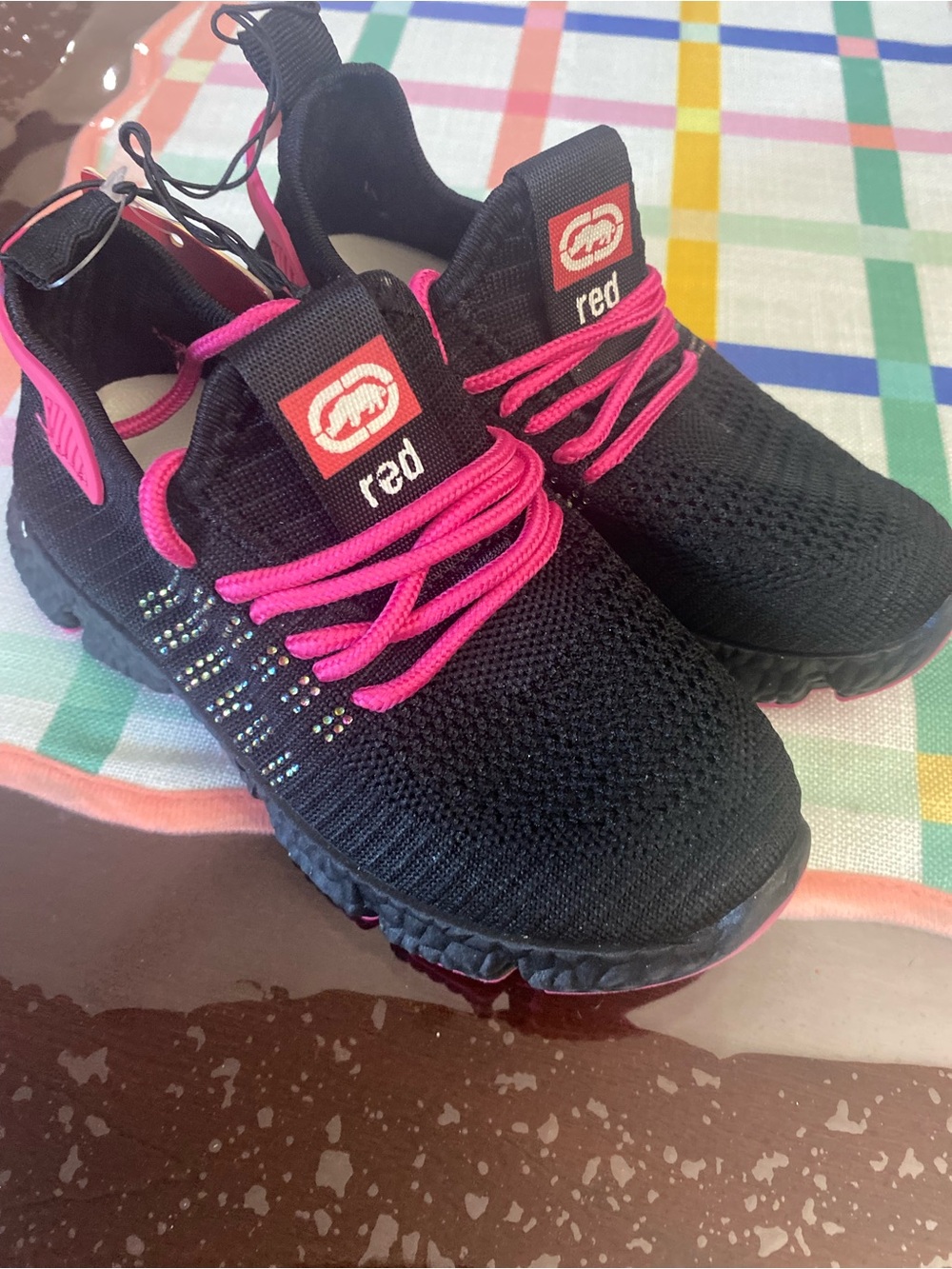 Echo Black Knit Sneakers with Pink Accents